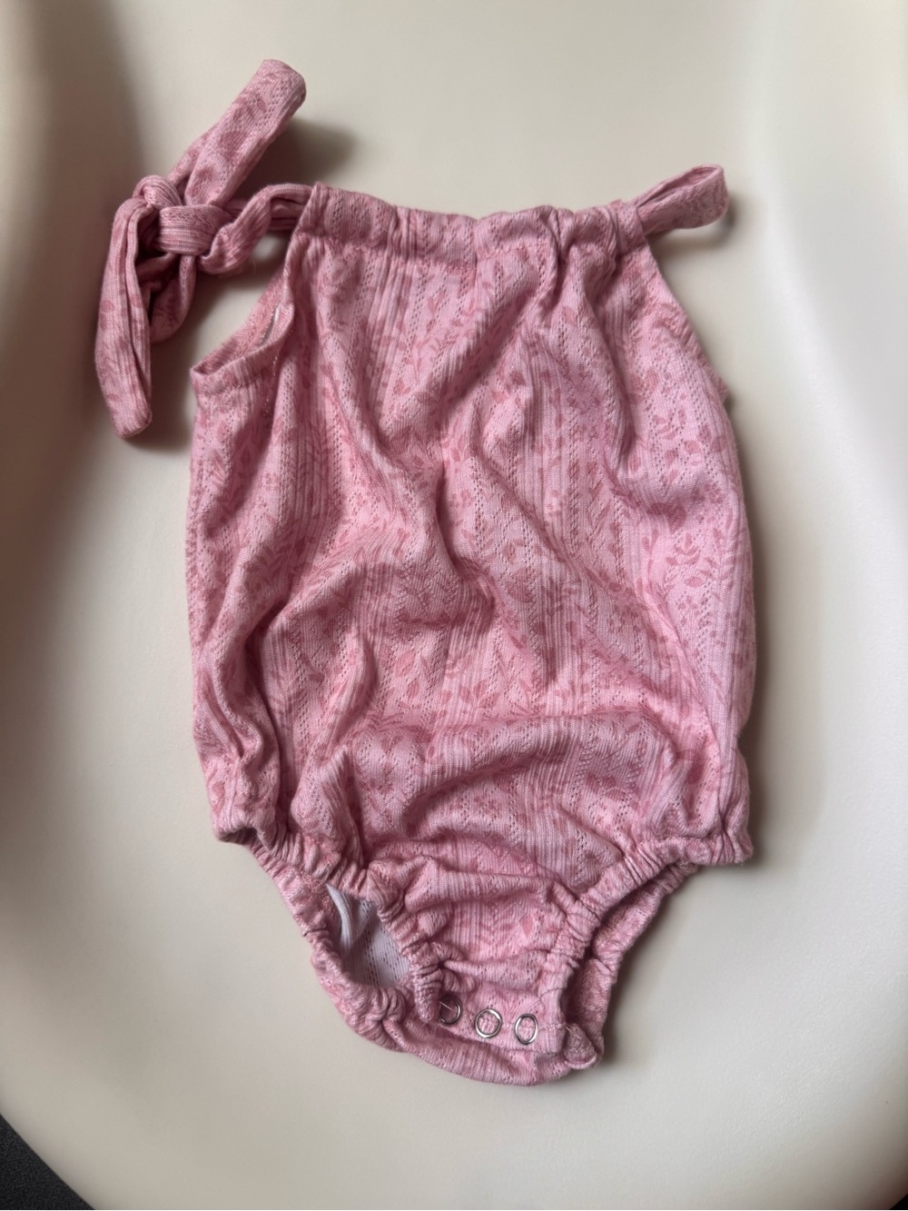 Knot-Shoulder Pink Baby Romper